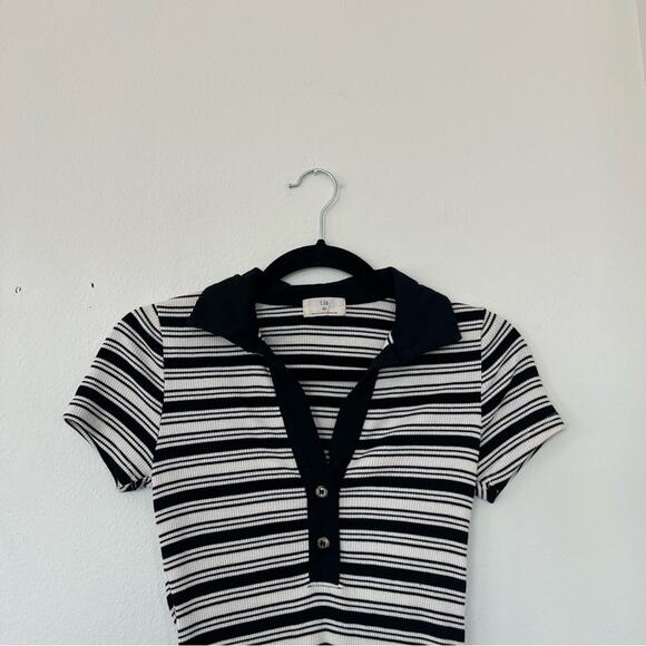Anthropologie T.La Short-Sleeve Striped Polo Tee - Picture 5 of 8
